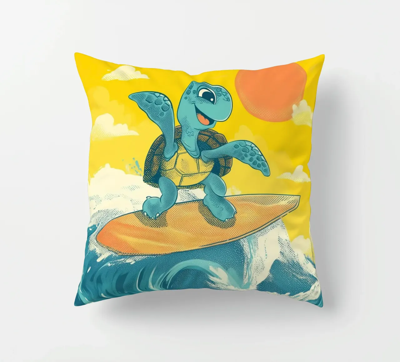 Surf's Up, Turtle! decorative cushion by Kiara