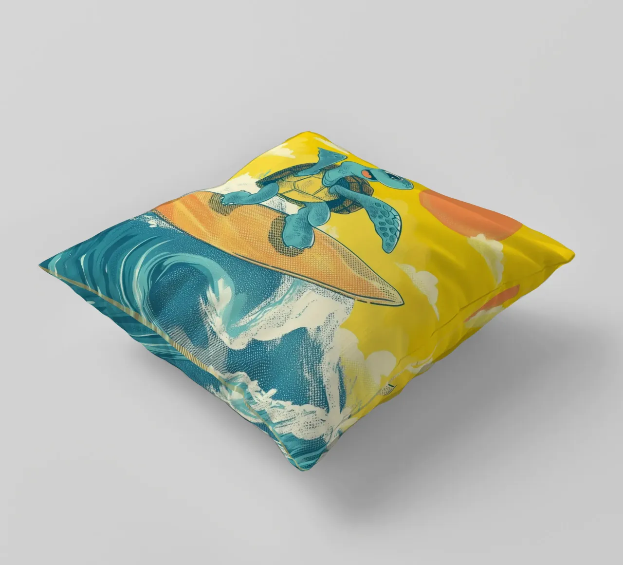 Surf's Up, Turtle! decorative cushion by Kiara