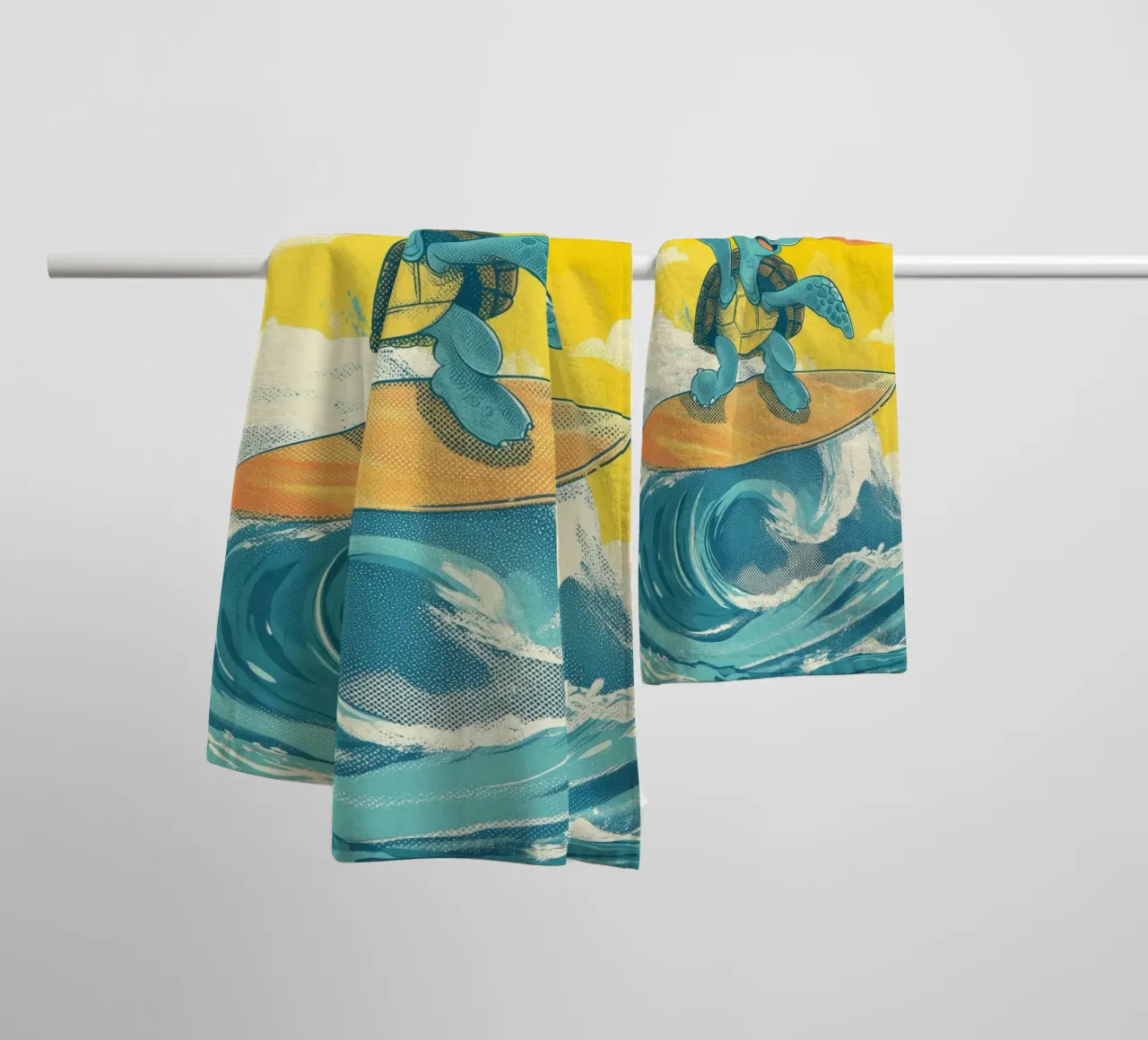 Surf's Up, Turtle! towel by Kiara