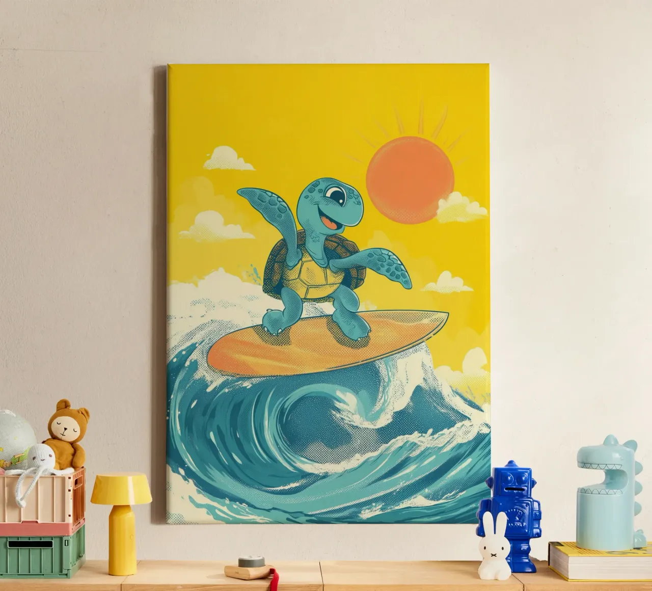 Surf's Up, Turtle! canvas with Floater frame by Kiara