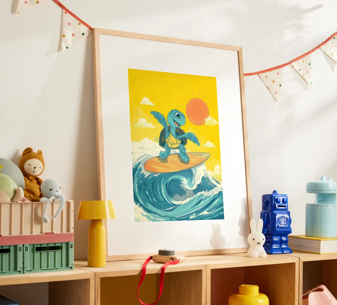 Surf's Up, Turtle! poster met aluminium frame van Kiara