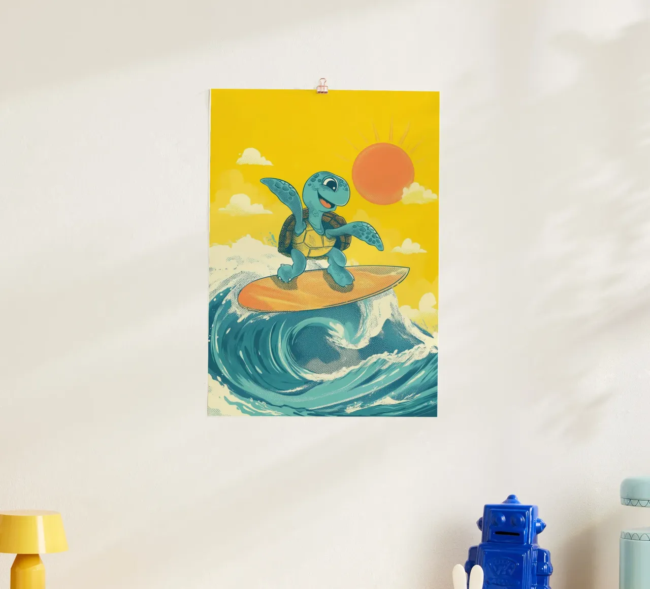 Surf's Up, Turtle! poster met aluminium frame van Kiara