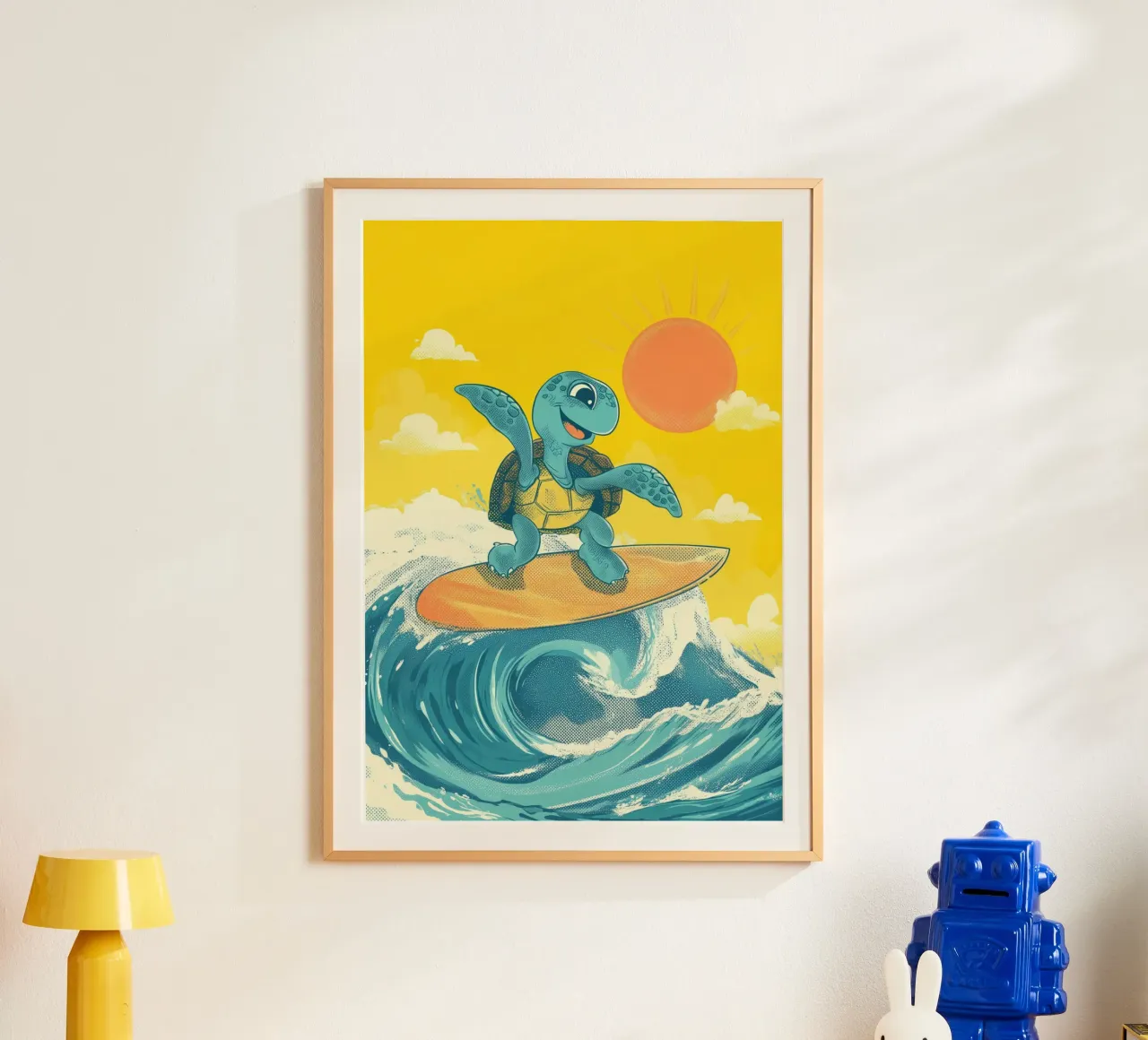 Surf's Up, Turtle! poster met aluminium frame van Kiara