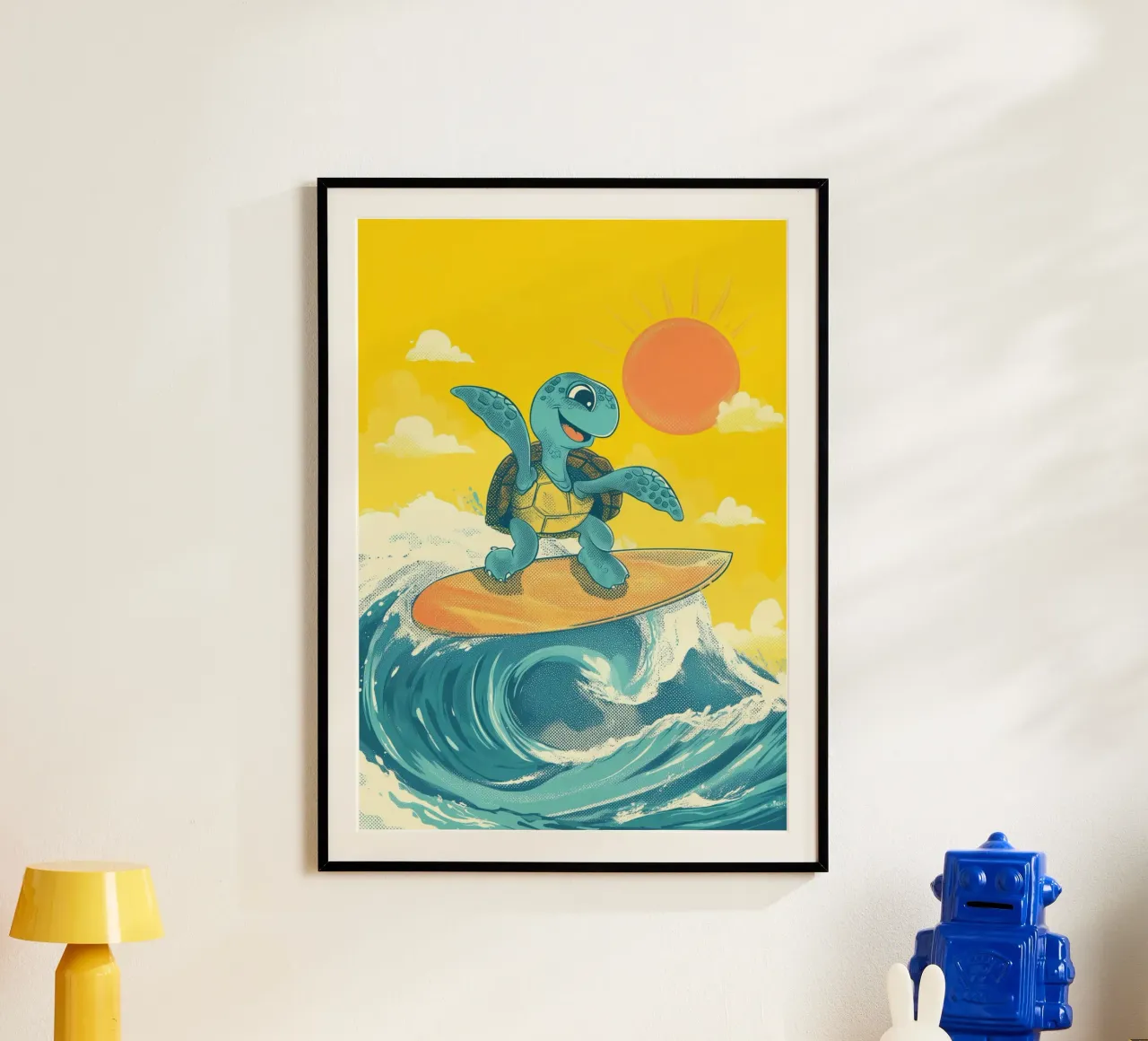 Surf's Up, Turtle! poster met aluminium frame van Kiara