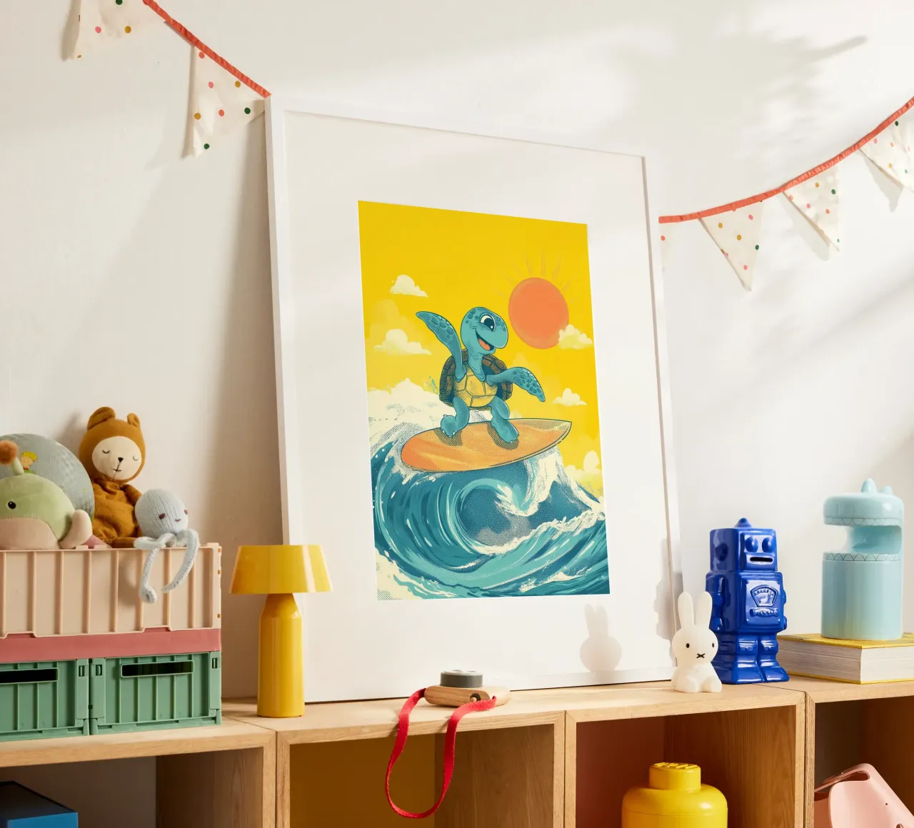 Surf's Up, Turtle! poster met aluminium frame van Kiara