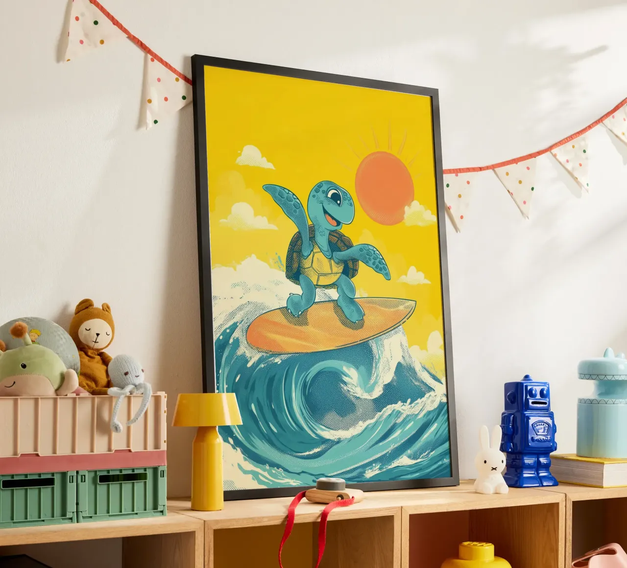 Surf's Up, Turtle! poster met aluminium frame van Kiara