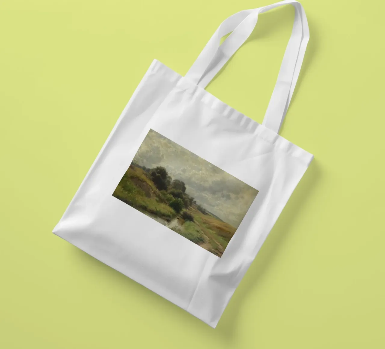 cespugli accanto a un piccolo fiume borsa in juta da pleceng shope