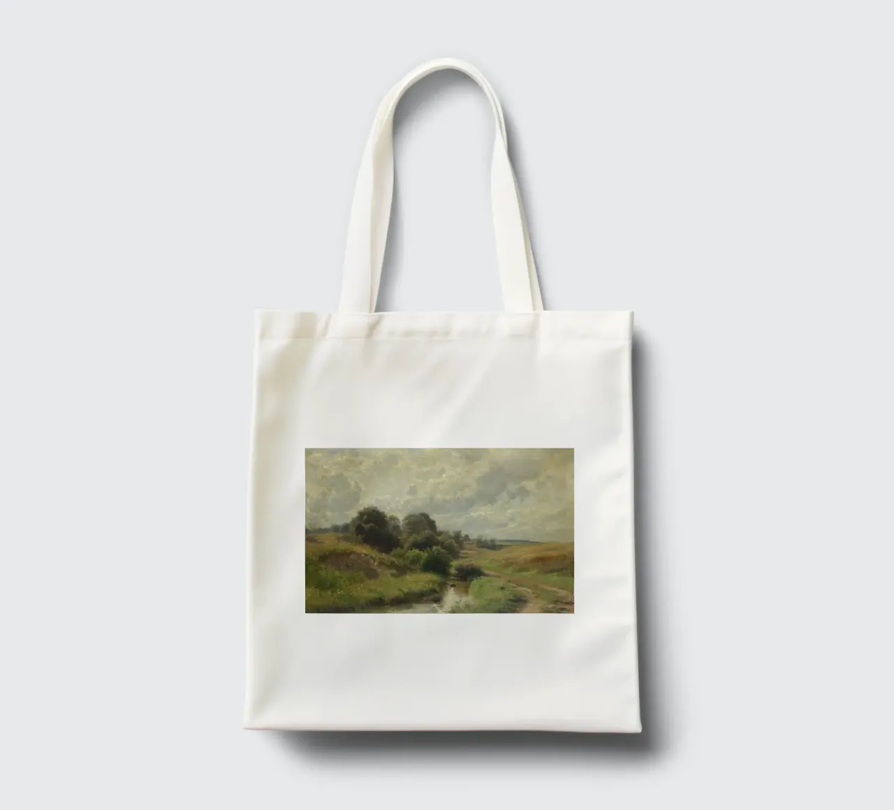 cespugli accanto a un piccolo fiume borsa in juta da pleceng shope