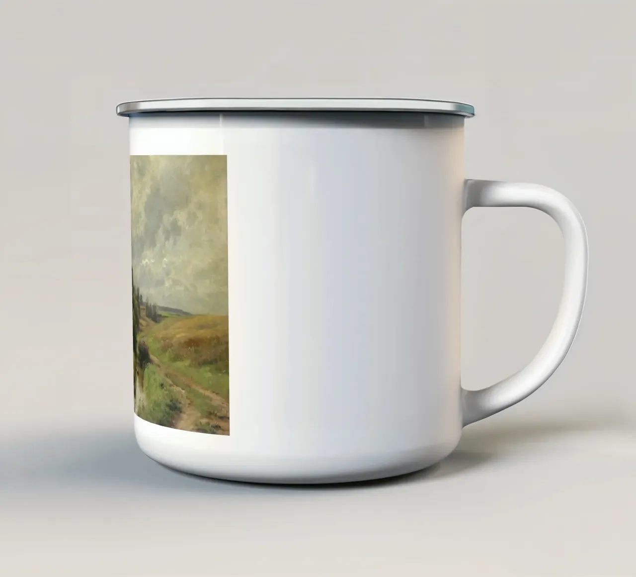 cespugli accanto a un piccolo fiume tazza in smalto da pleceng shope