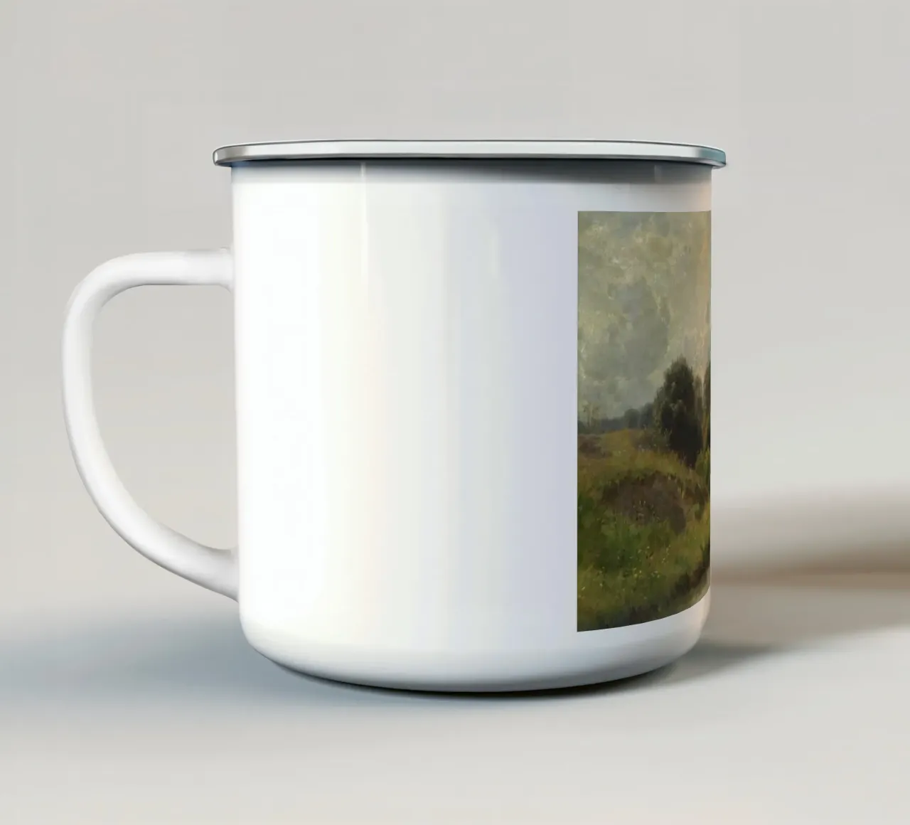 cespugli accanto a un piccolo fiume tazza in smalto da pleceng shope