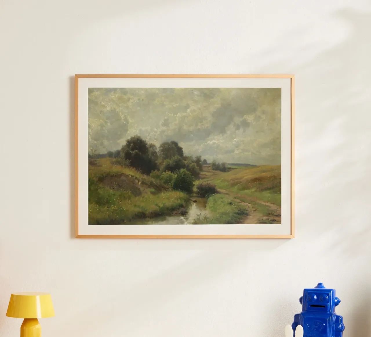 cespugli accanto a un piccolo fiume poster con telaio in legno da pleceng shope