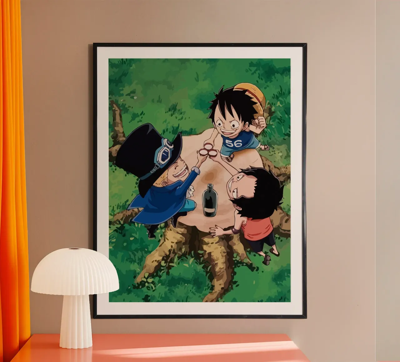 Luffy, Ace and Sabo One Piece poster con telaio in legno da Dumery Art
