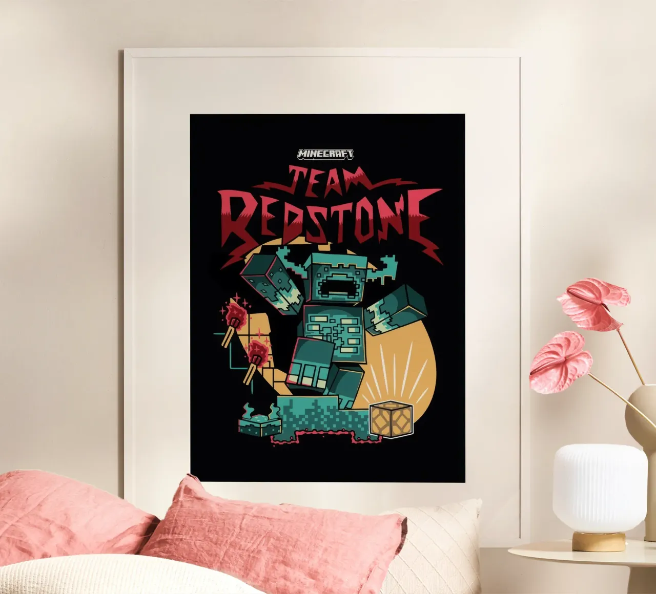 minecraft team redstone poster con telaio in plastica da mix mate