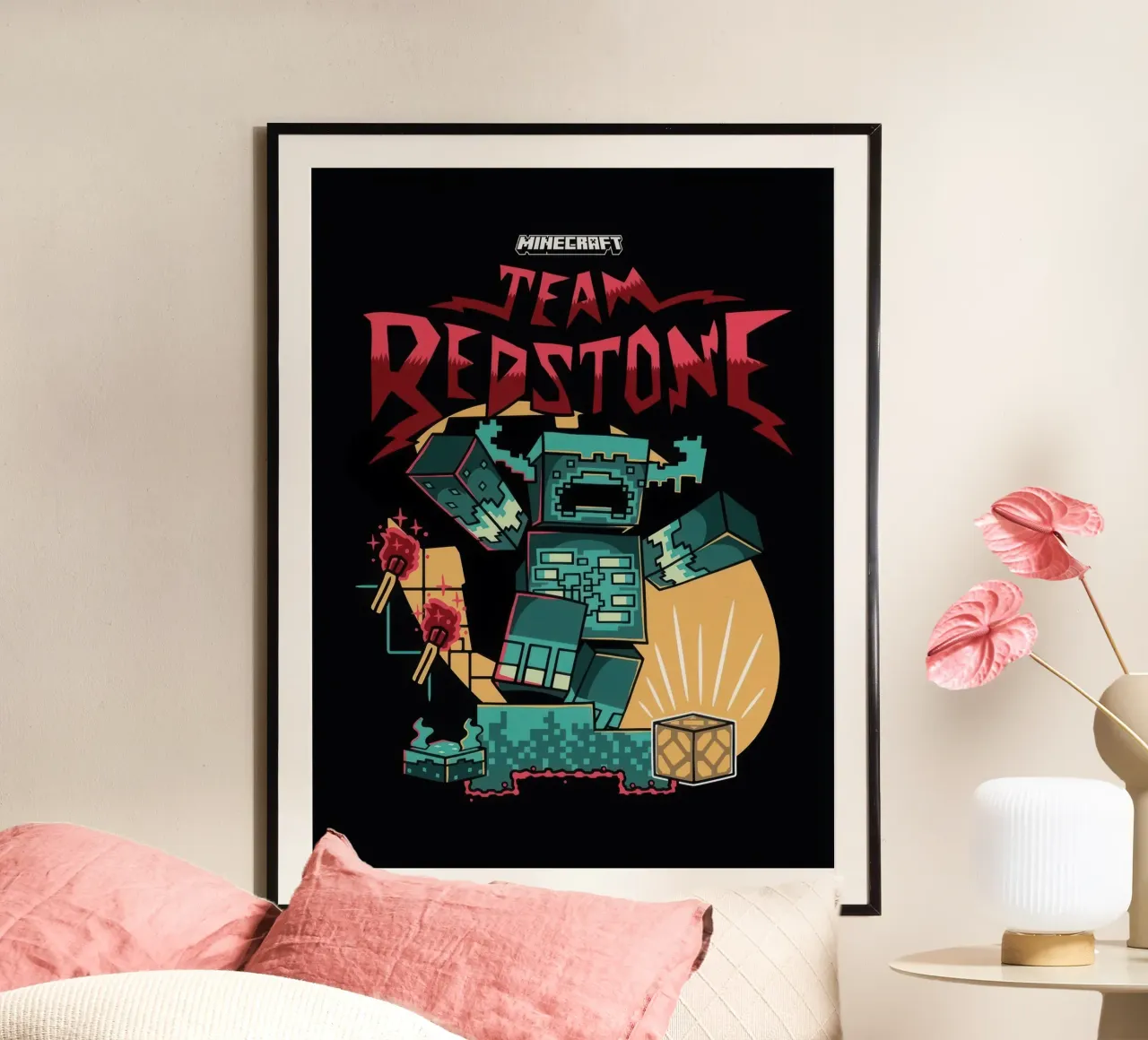 minecraft team redstone poster con telaio in plastica da mix mate