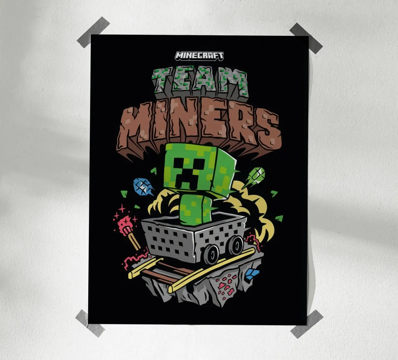 minatori della squadra minecraft poster con telaio in alluminio da mix mate