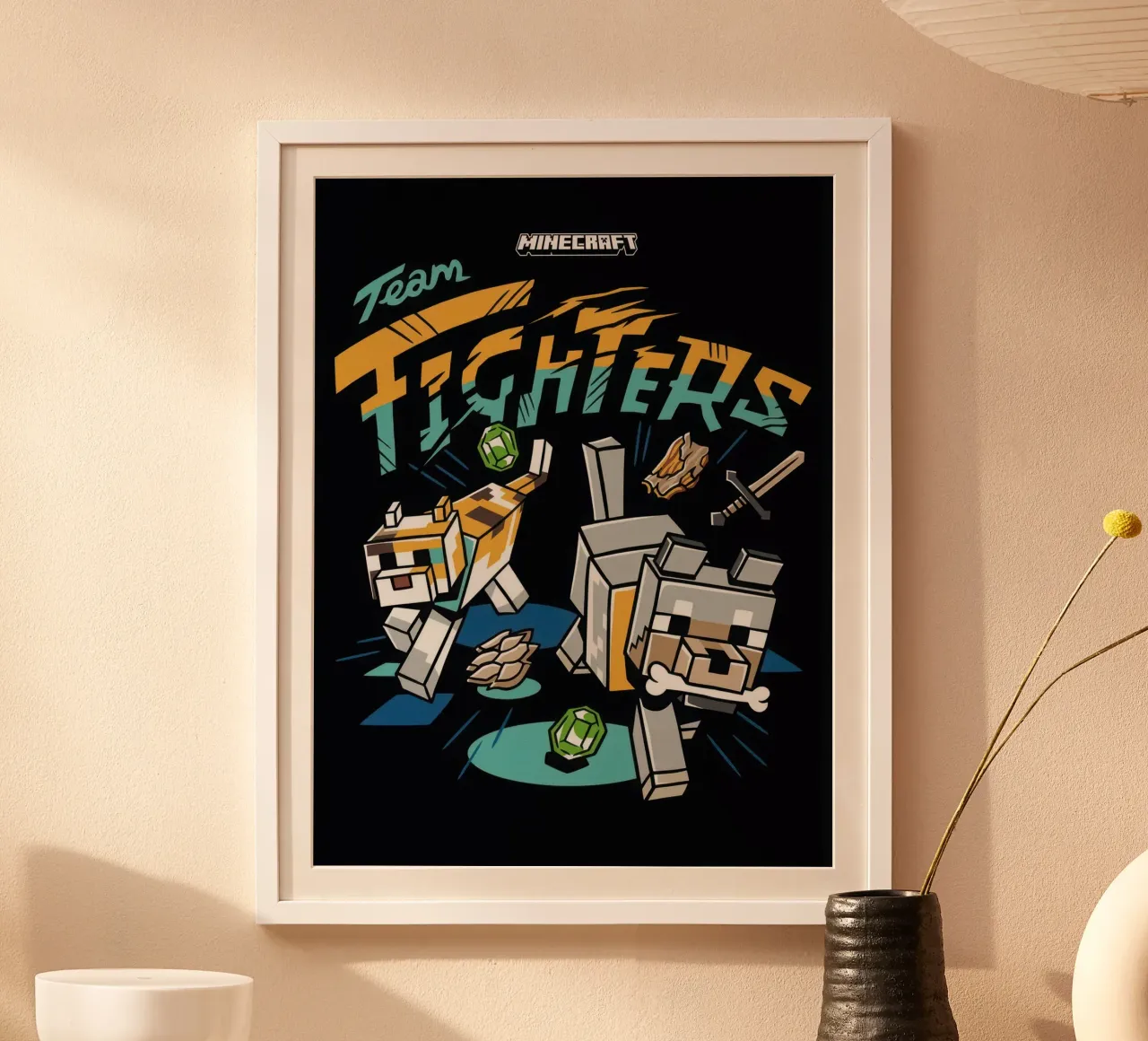 minecraft team fighters poster con telaio in legno da mix mate