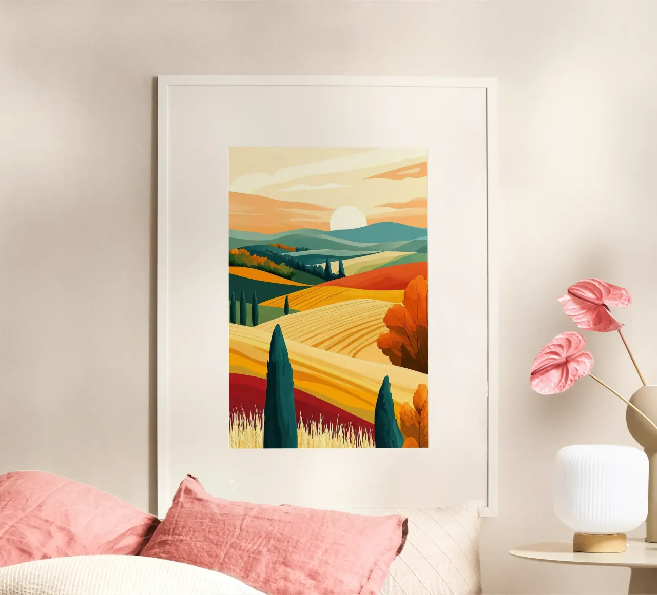 green field orange field poster con telaio in plastica da mip of map