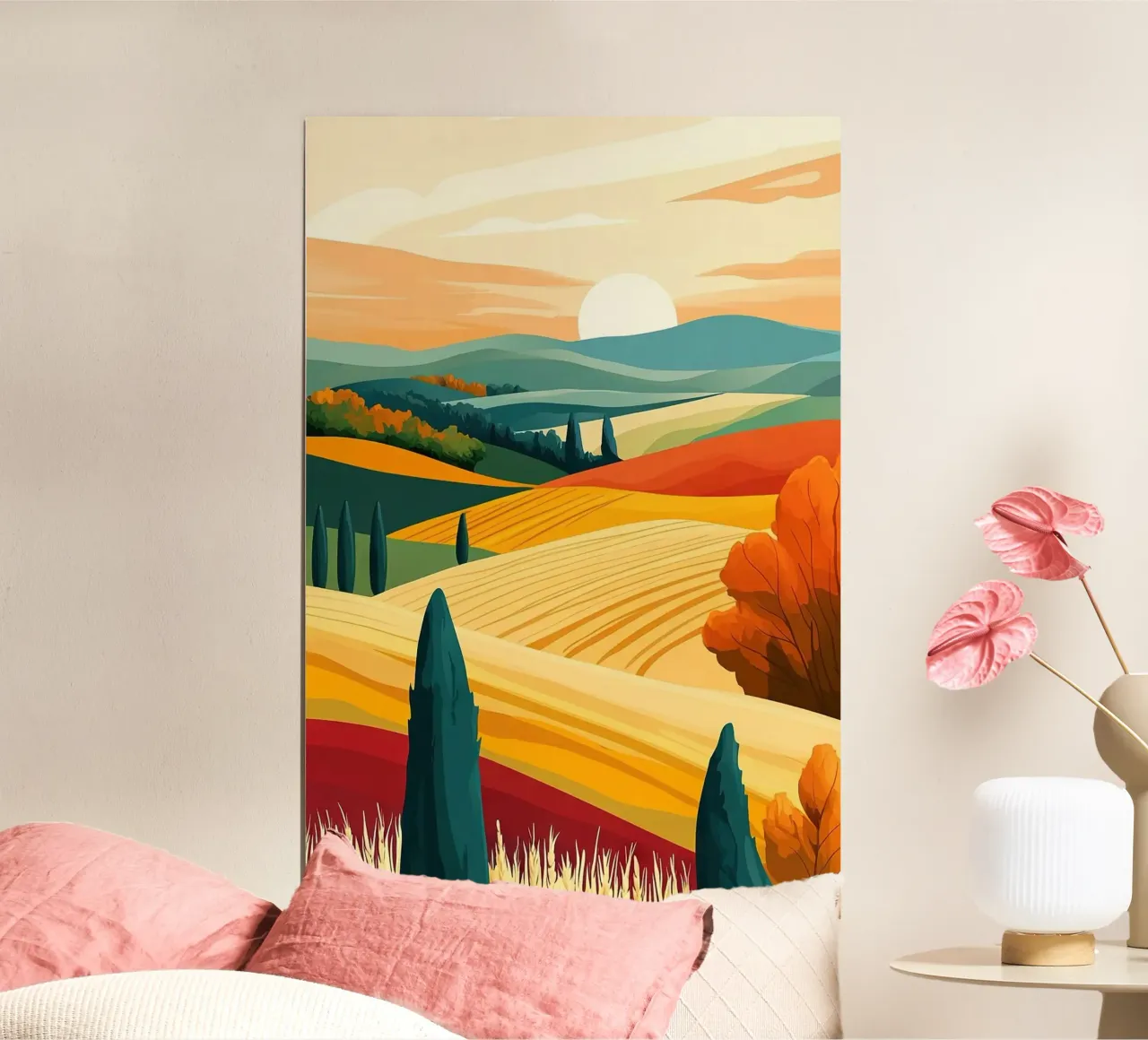 green field orange field poster con telaio in plastica da mip of map