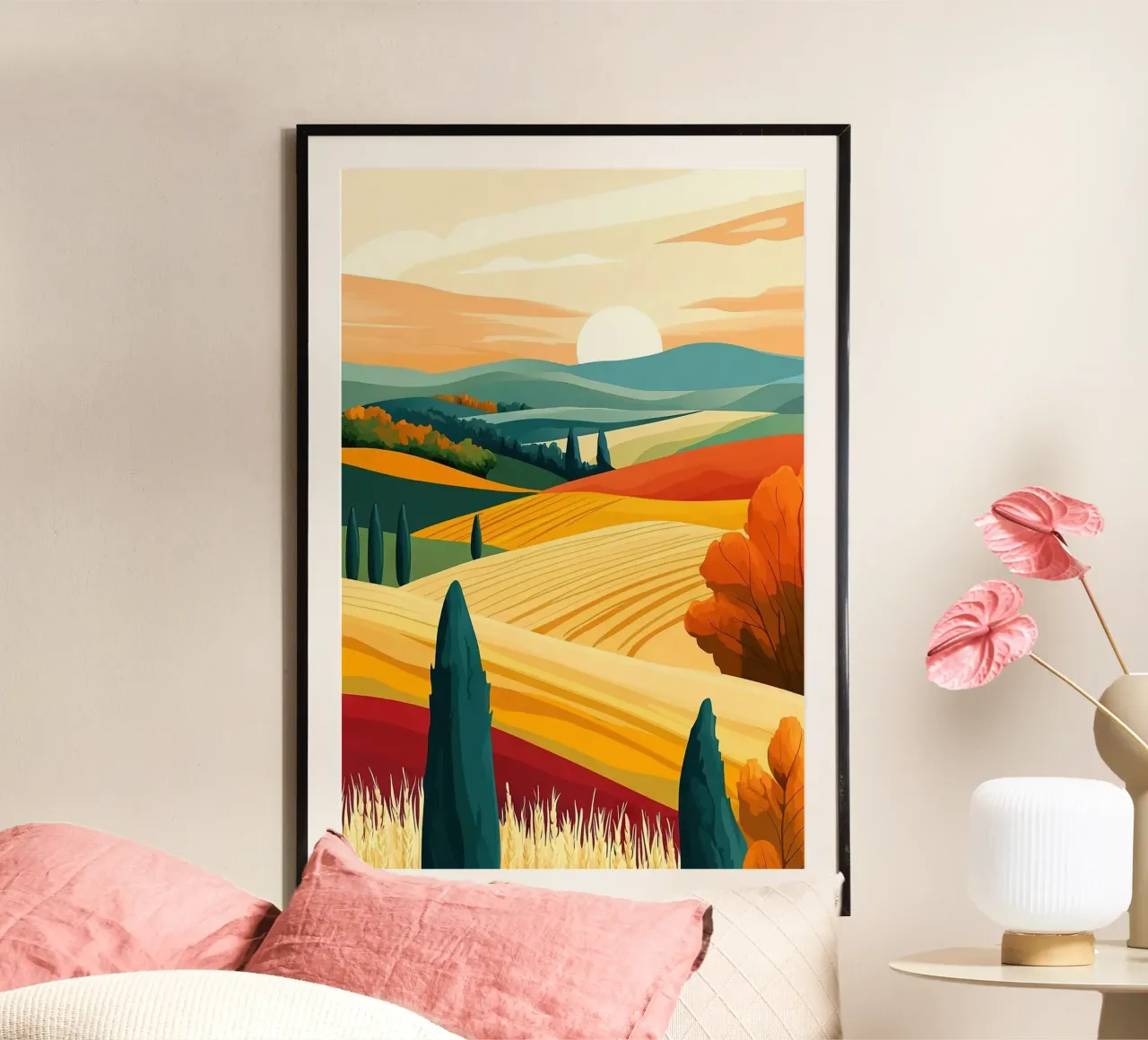 green field orange field poster con telaio in plastica da mip of map