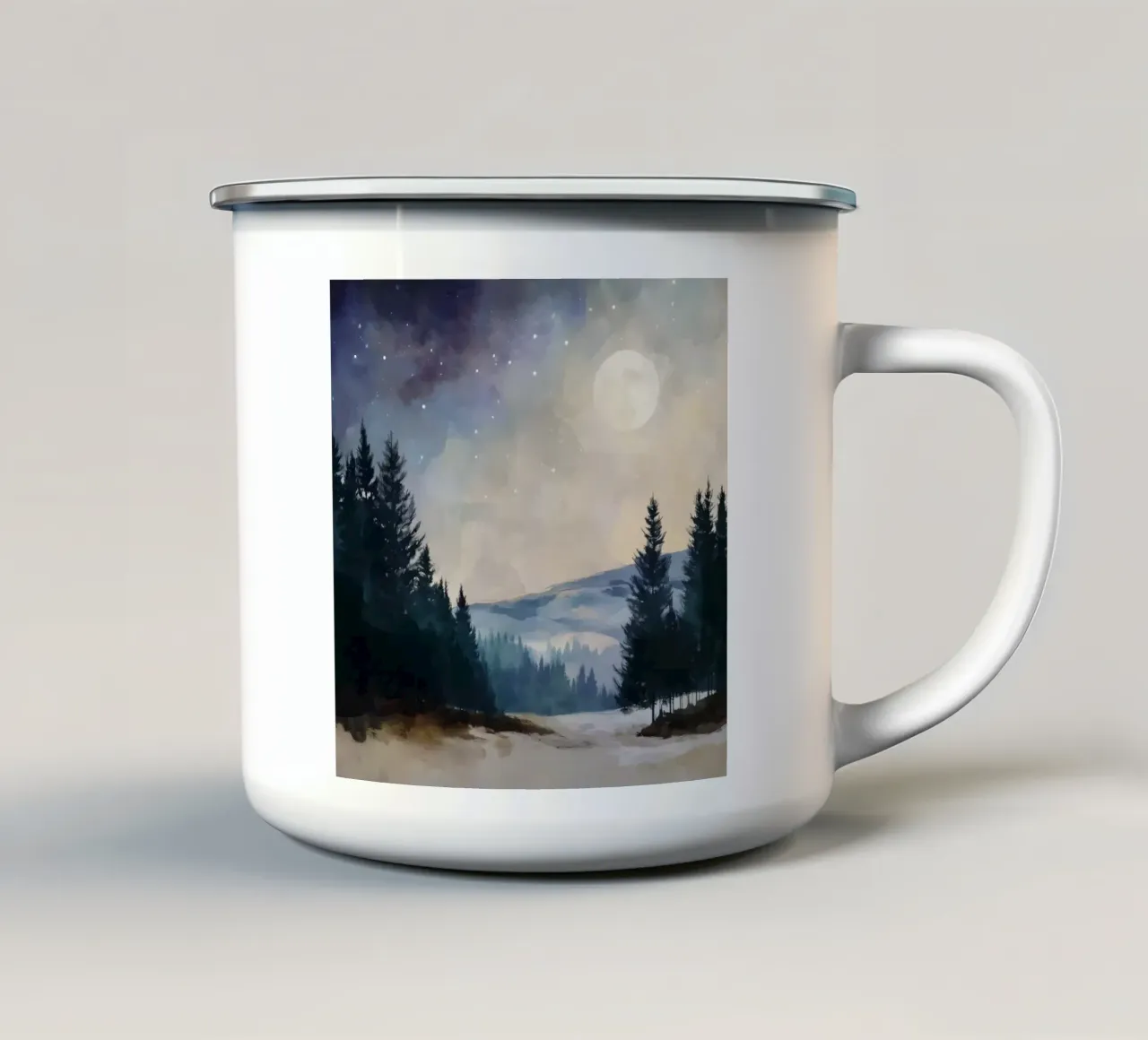 Winter Forest Landscape - Snowy Trees and Full Moon Wall Art tazza in smalto da Dune
