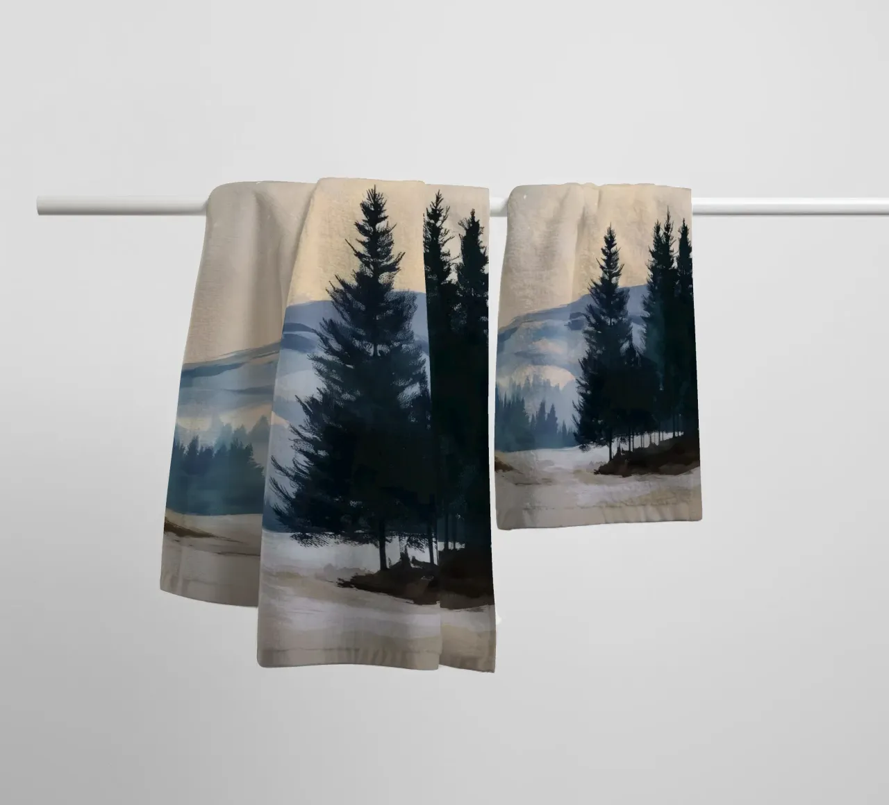 Winter Forest Landscape - Snowy Trees and Full Moon Wall Art asciugamano da bagno da Dune