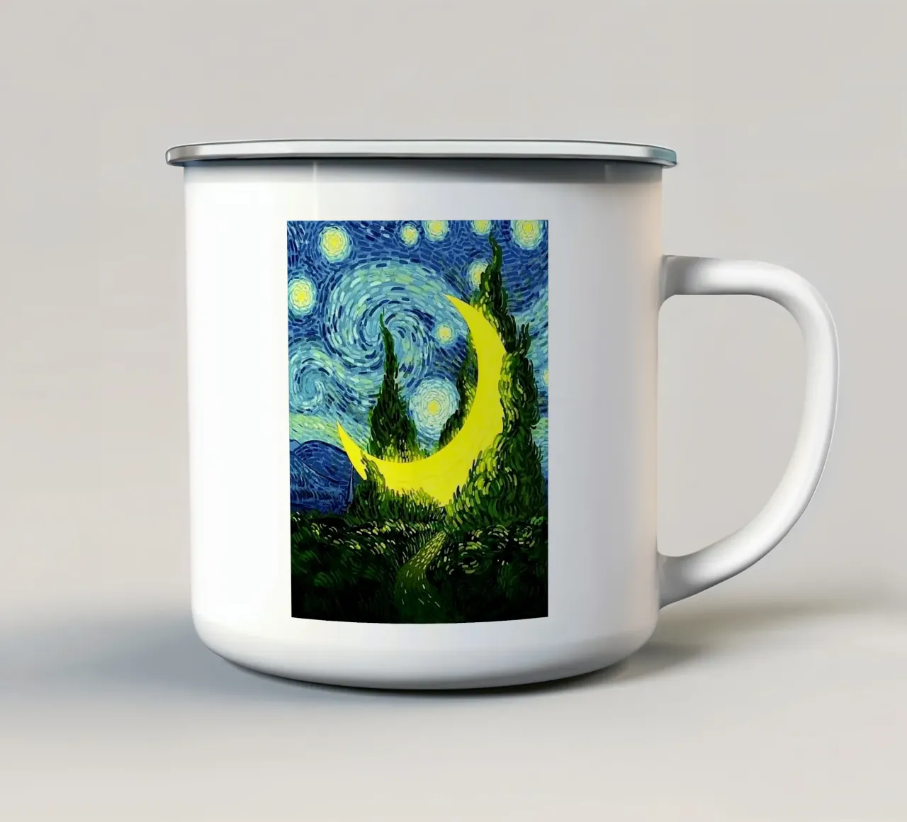 night sky glowing moon tazza in smalto da mip of map