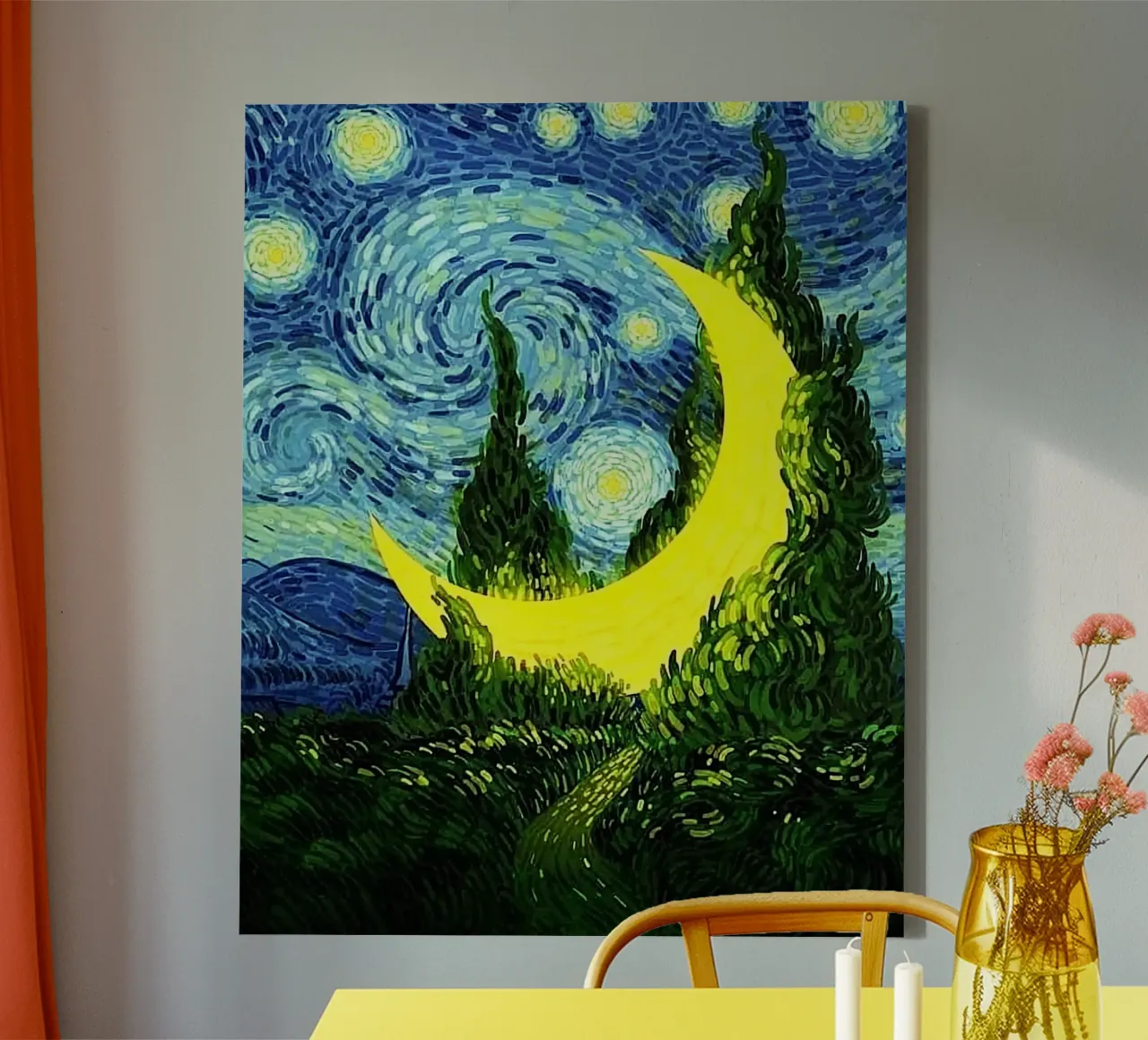 night sky glowing moon Leinwand mit Schattenfugenrahmen von mip of map
