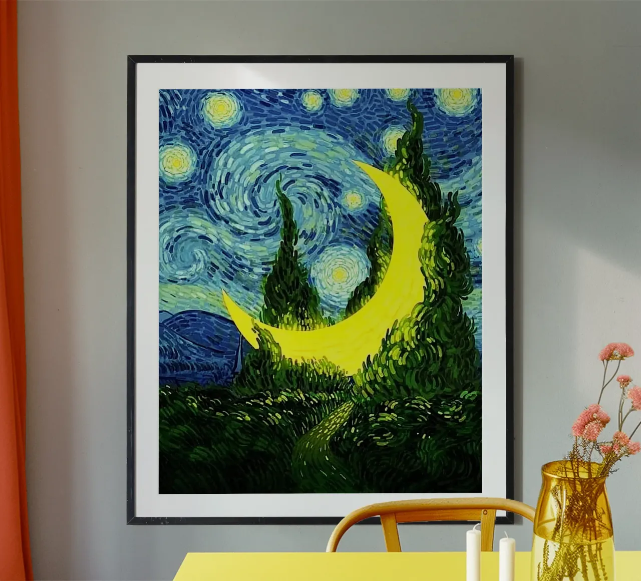 night sky glowing moon poster con telaio in legno da mip of map