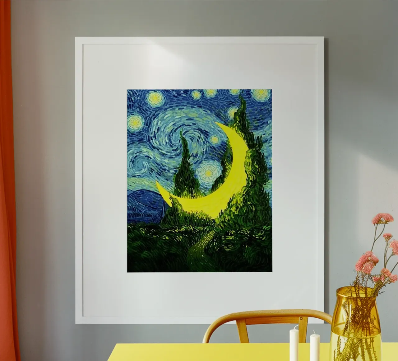 night sky glowing moon poster con telaio in legno da mip of map