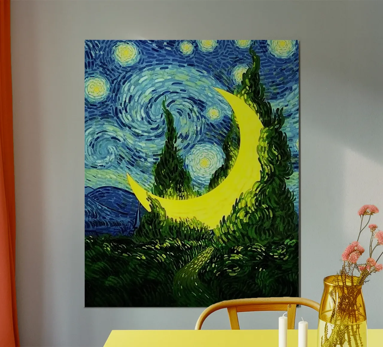 night sky glowing moon poster con telaio in legno da mip of map