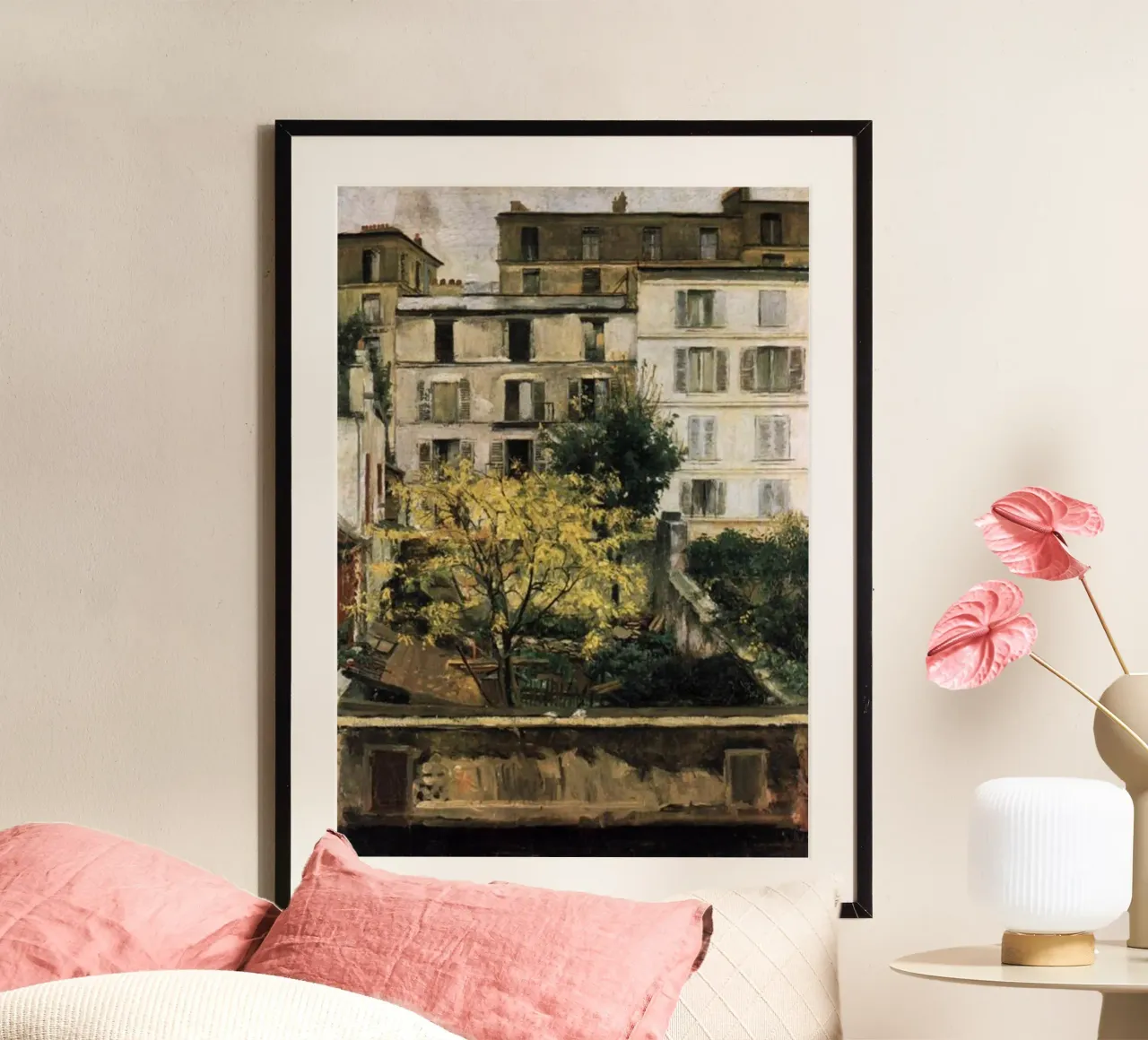 albero in mezzo agli edifici della città poster con telaio in alluminio da iding store
