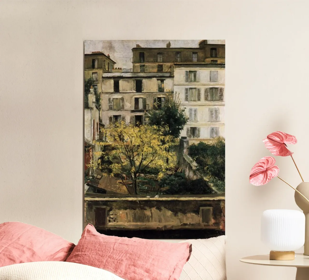 albero in mezzo agli edifici della città poster con telaio in alluminio da iding store