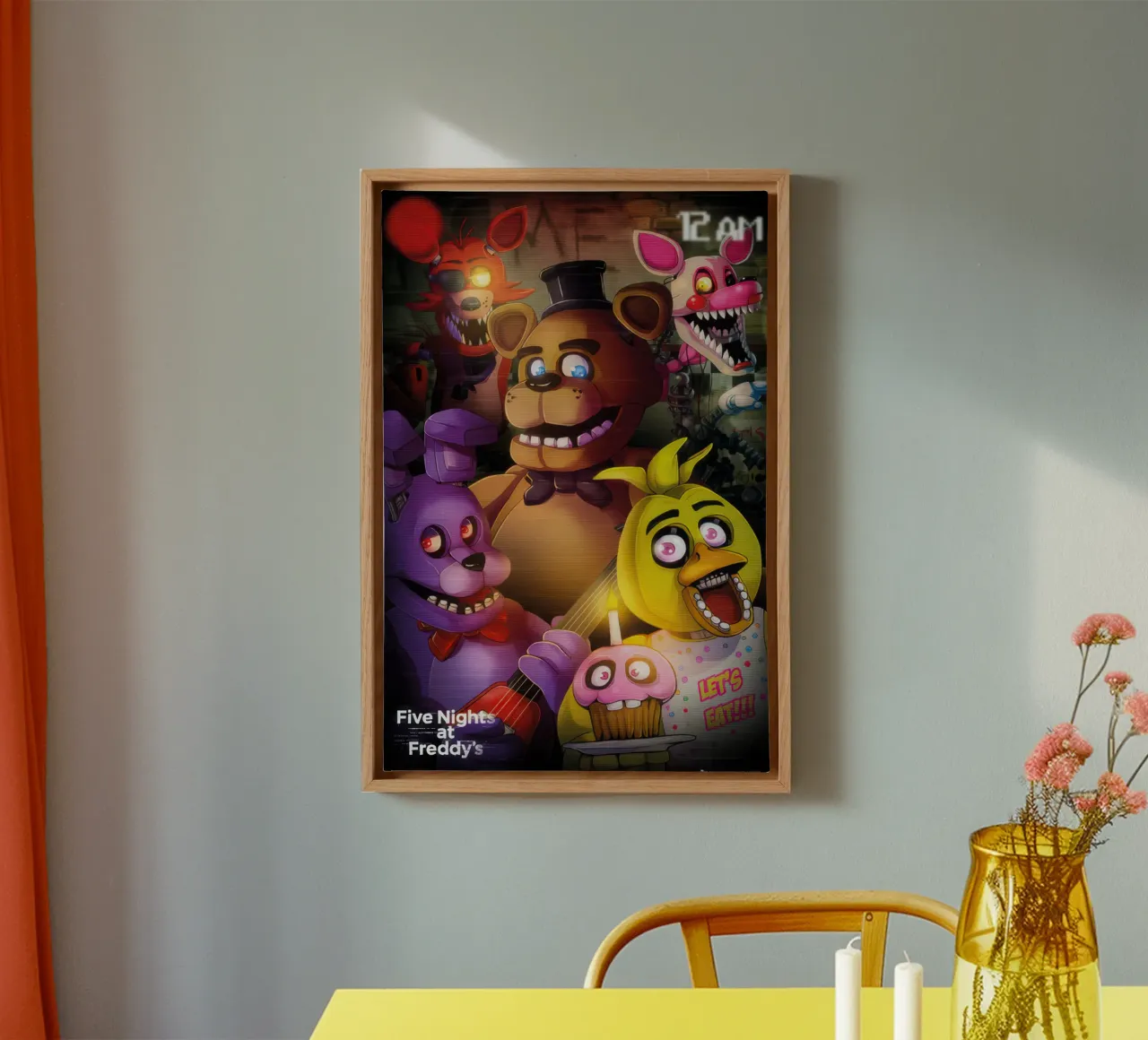 five nights at freddys 12 am canvas with Floater frame by mix mate