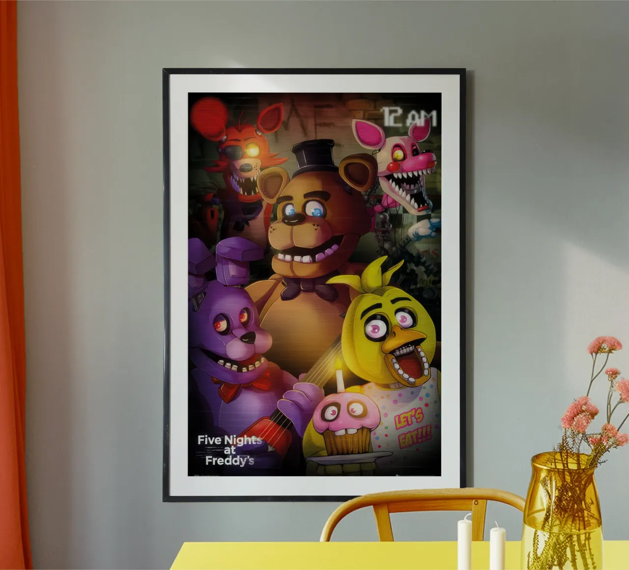 five nights at freddys 12 am poster with aluminum frame by mix mate