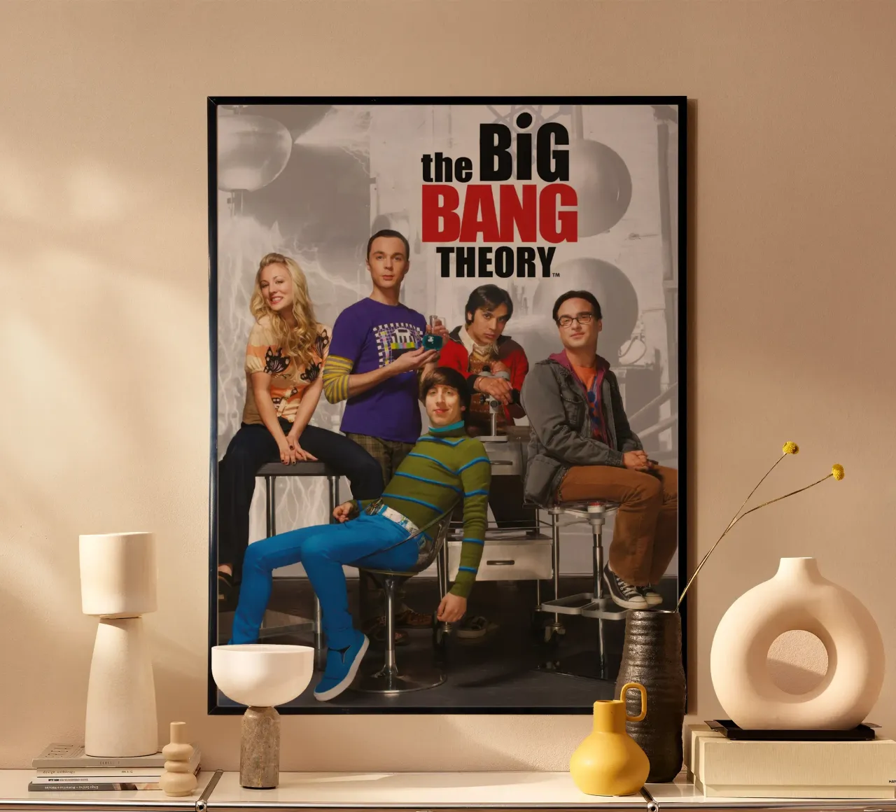 the big bang theory characters poster with aluminum frame by mix mate