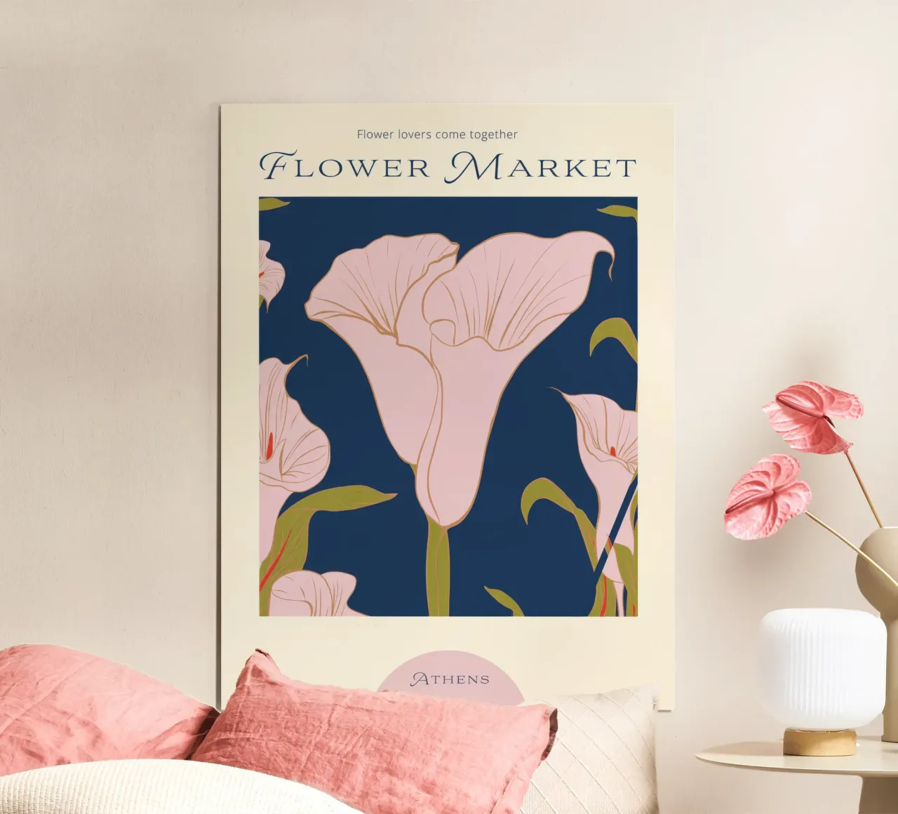 Mercato dei fiori di Atene poster con telaio in legno da TekleDawit
