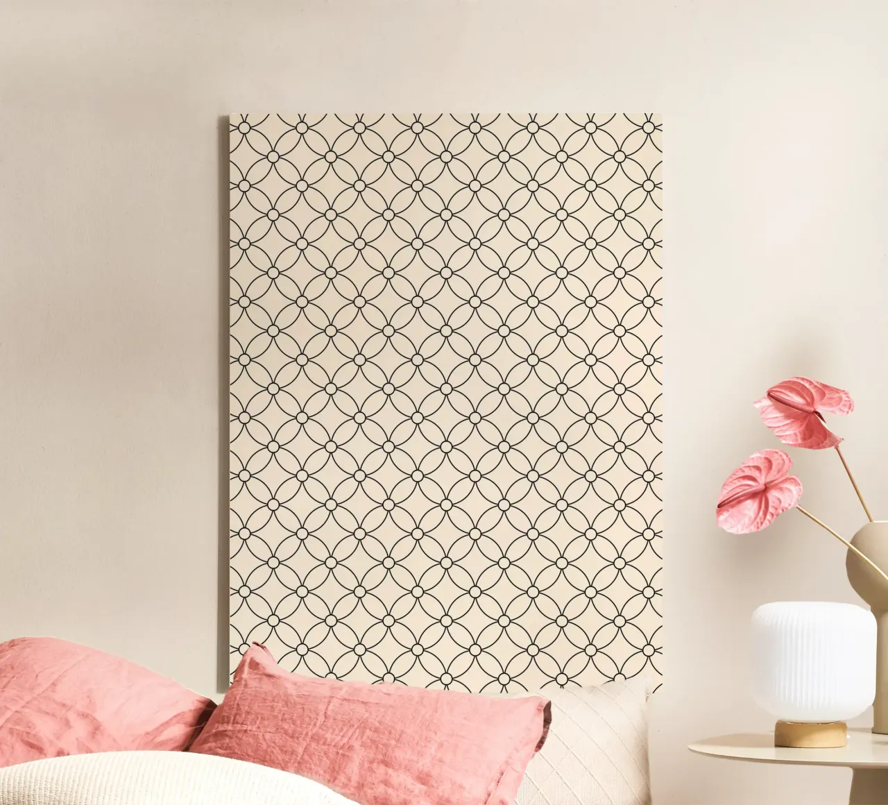 Minimal Geometric Simple Flowers Pattern | Black on Ivory canvas with Floater frame by Beauty in Simplicity