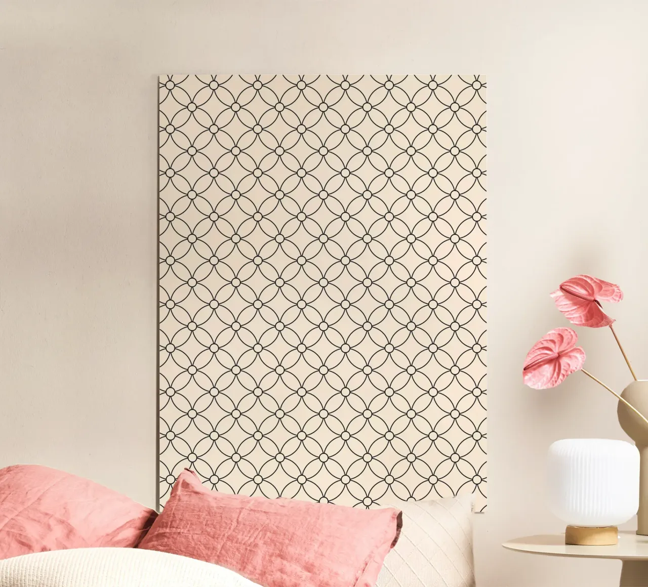 Minimal Geometric Simple Flowers Pattern | Black on Ivory poster with plastic frame by Beauty in Simplicity