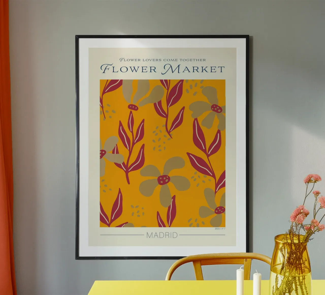 Mercato dei fiori di Madrid poster con telaio in legno da TekleDawit