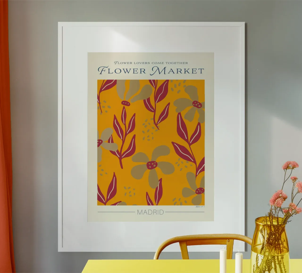 Mercato dei fiori di Madrid poster con telaio in legno da TekleDawit