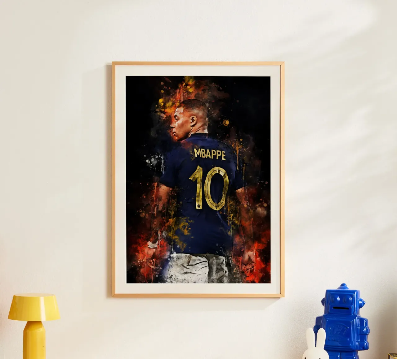Kylian Mbappé poster con telaio in legno da MasterInkArt
