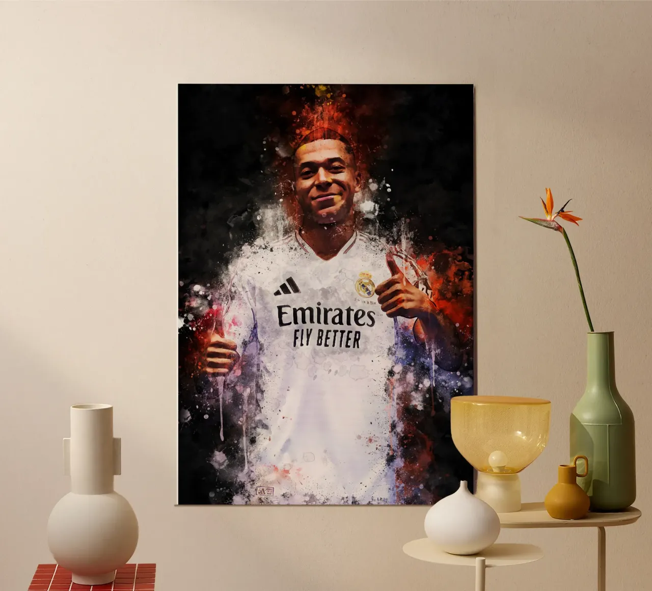 Kylian Mbappé poster con telaio in legno da MasterInkArt