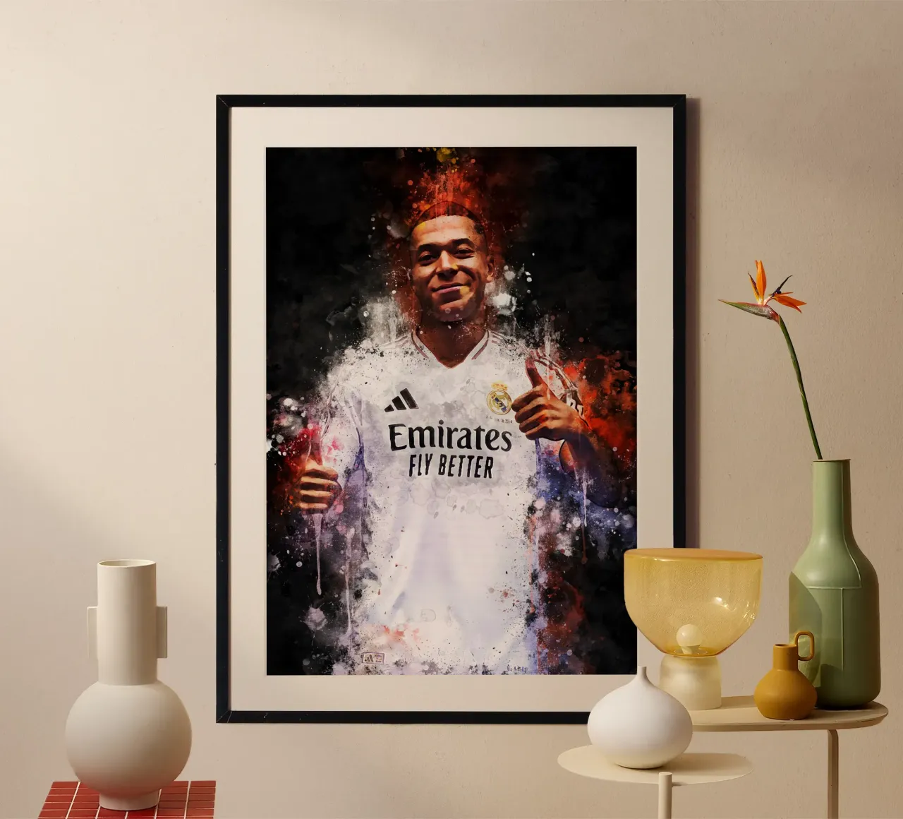 Kylian Mbappé poster con telaio in legno da MasterInkArt