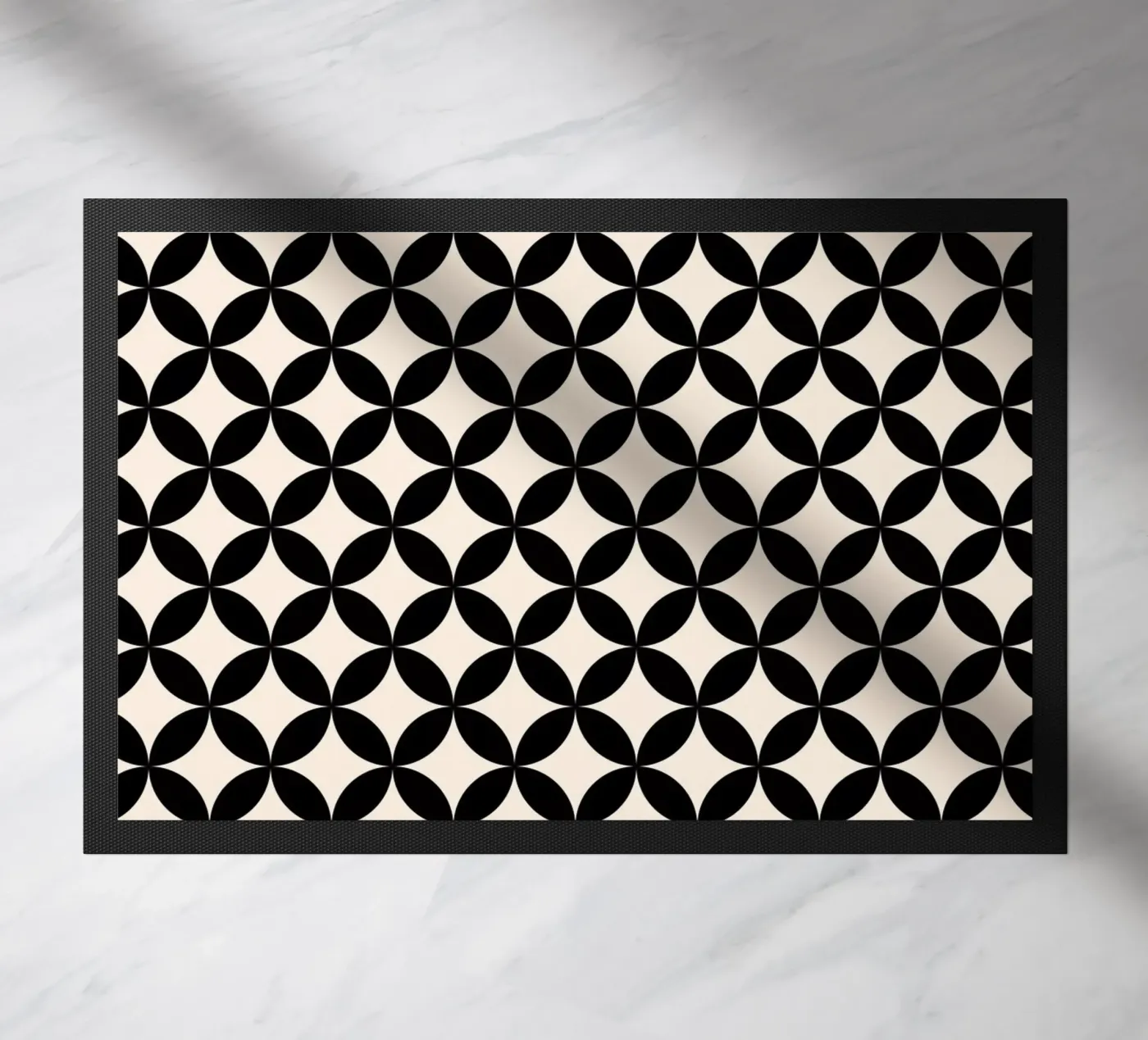 Minimal Basic Geometric Flower Pattern 2 | Black on Ivory doormat by Beauty in Simplicity