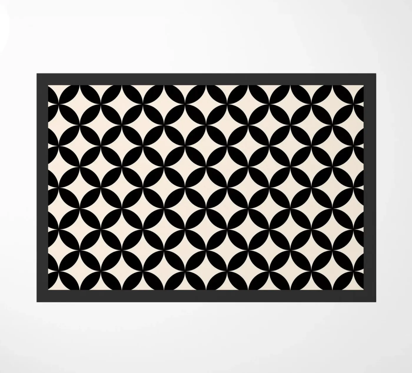 Minimal Basic Geometric Flower Pattern 2 | Black on Ivory doormat by Beauty in Simplicity