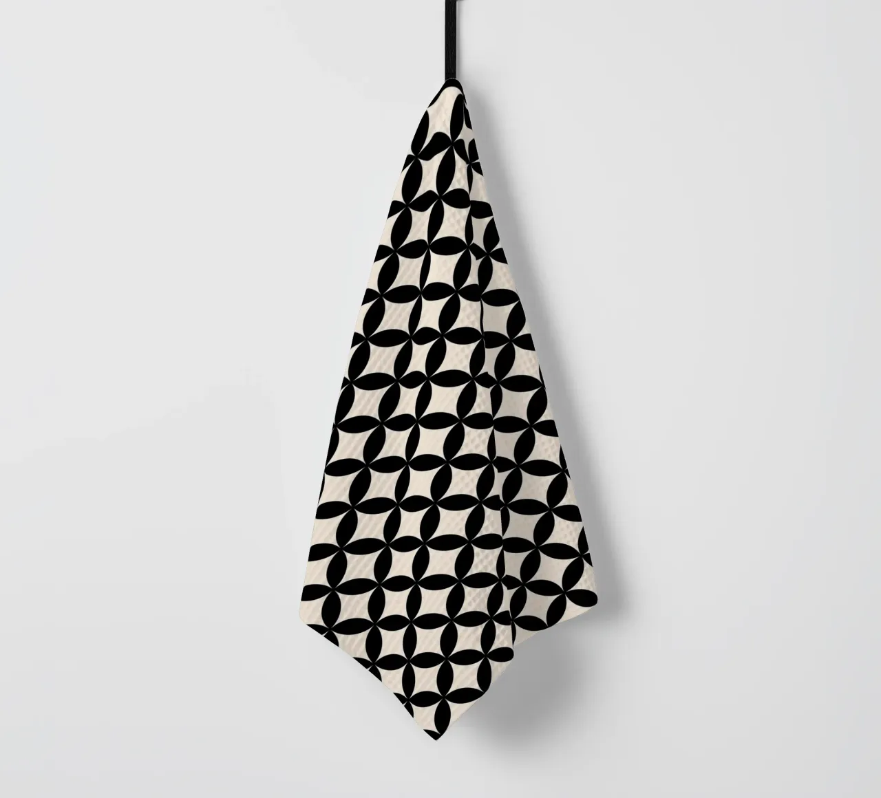 Minimal Basic Geometric Flower Pattern 2 | Nero su avorio canovaccio da cucina da Beauty in Simplicity