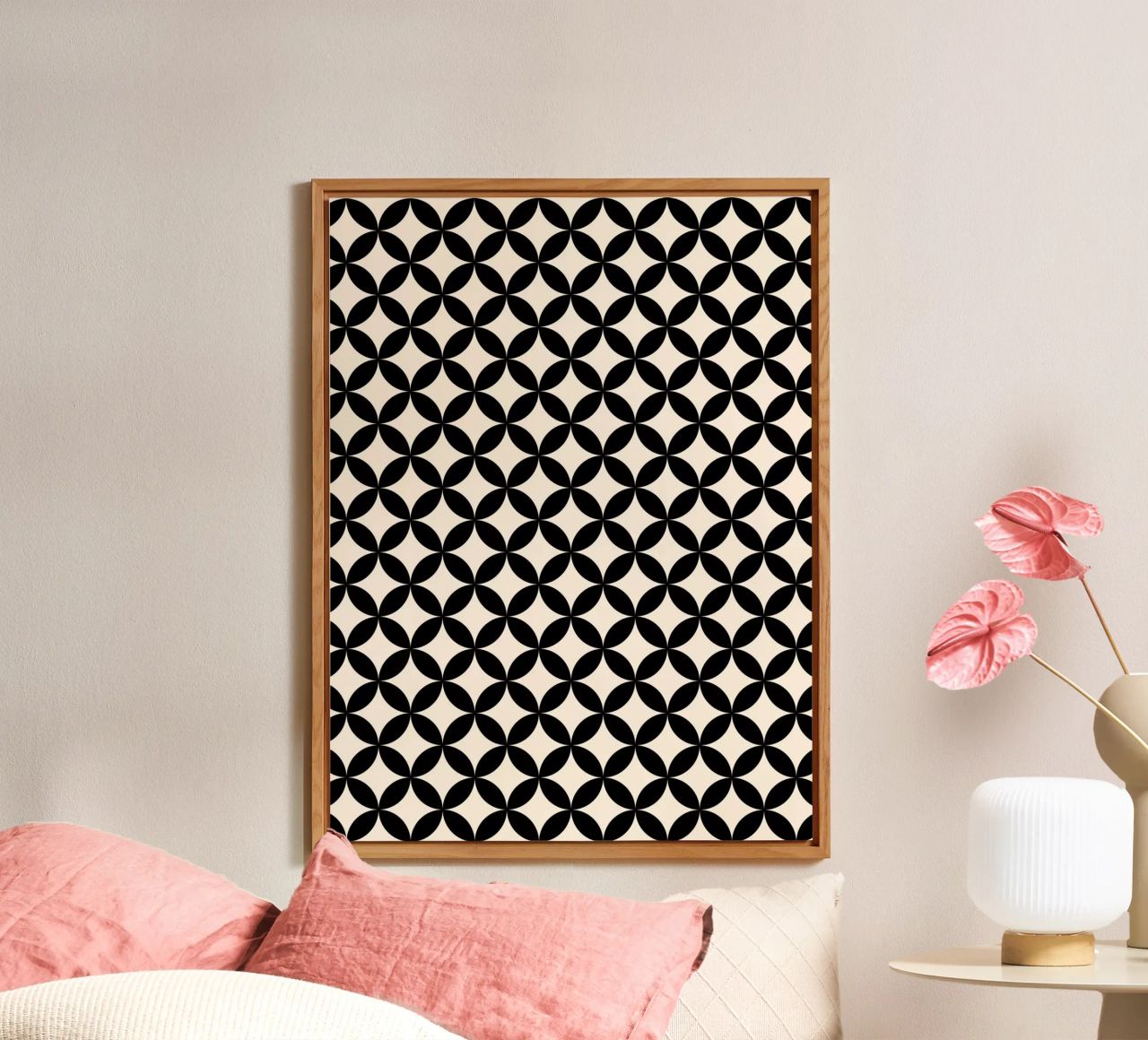 Minimal Basic Geometric Flower Pattern 2 | Nero su avorio alluminio dibond da Beauty in Simplicity
