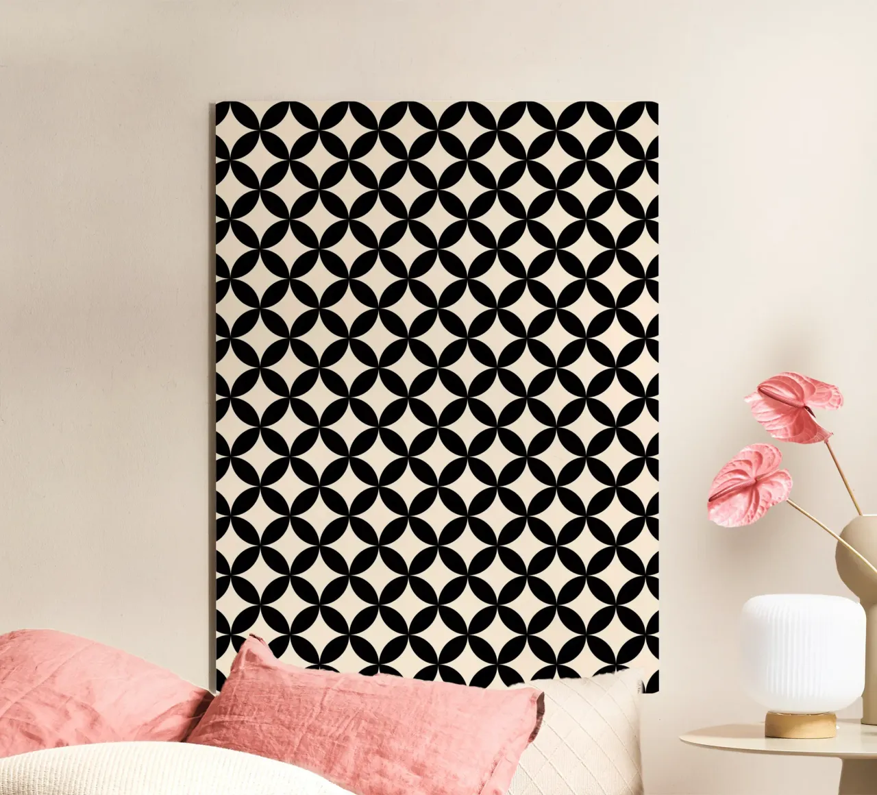 Minimal Basic Geometric Flower Pattern 2 | Nero su avorio alluminio dibond da Beauty in Simplicity