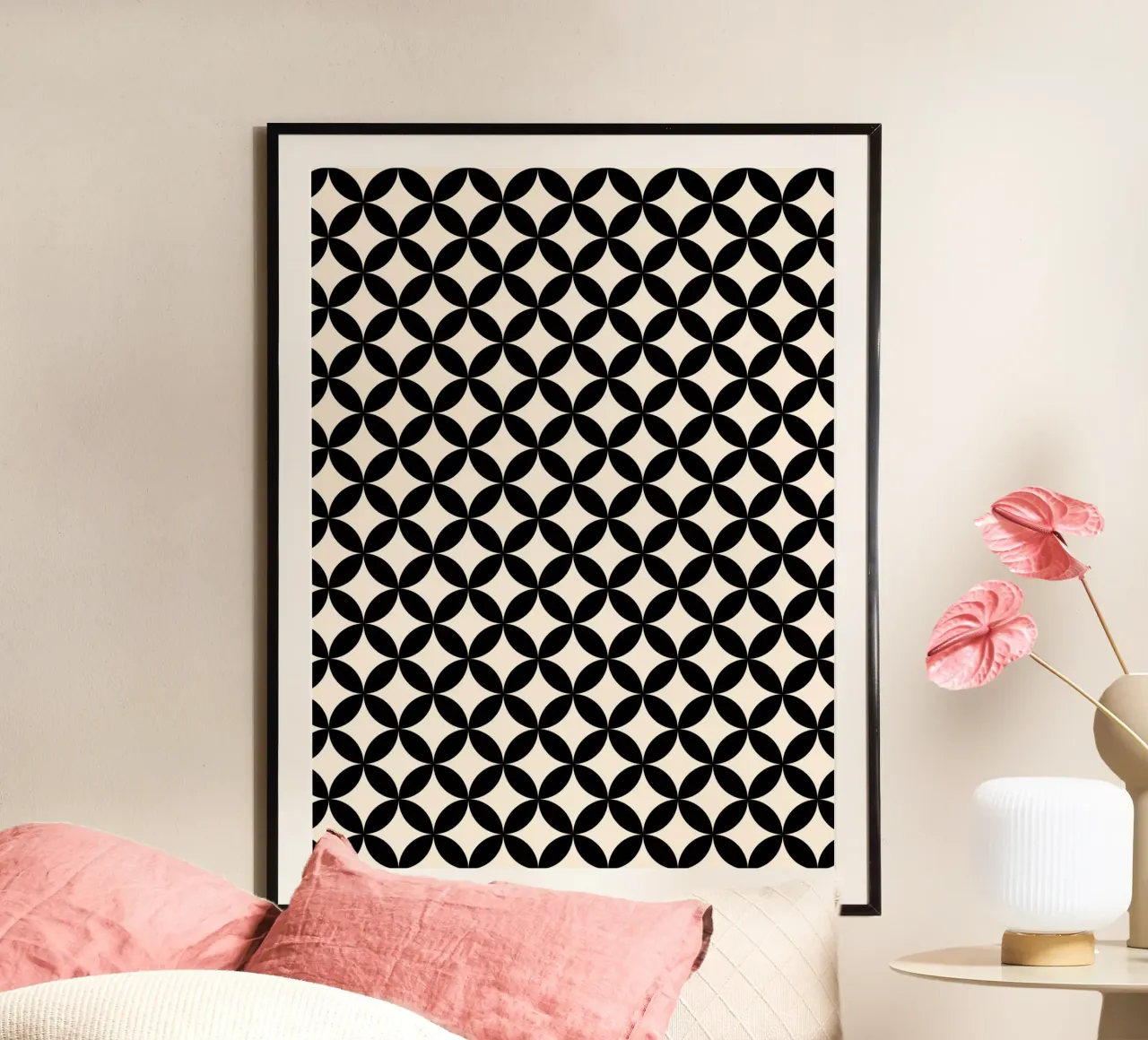 Minimal Basic Geometric Flower Pattern 2 | Nero su avorio poster da Beauty in Simplicity