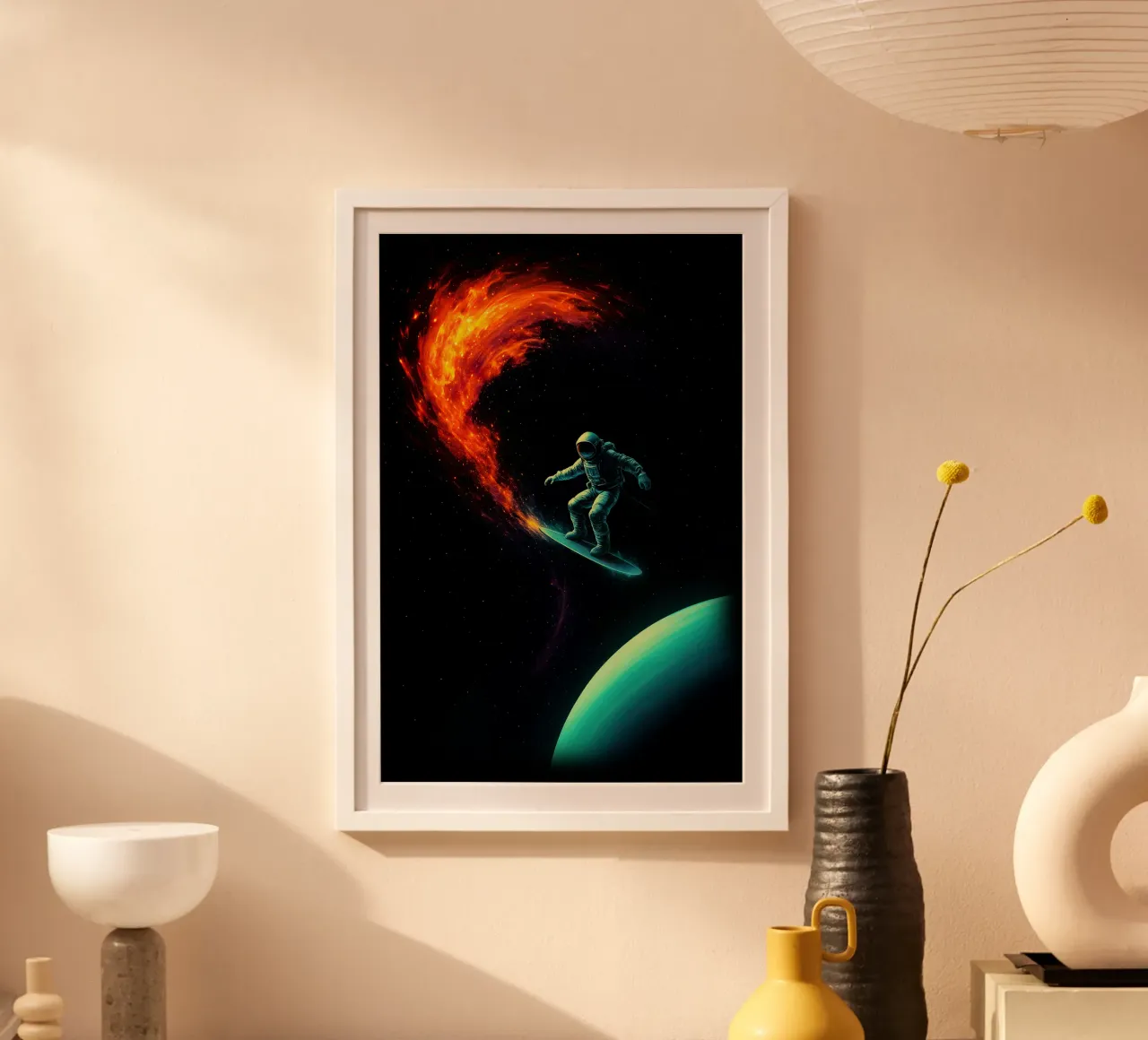 Cosmic Surfer: Nebula Ride poster con marco de plástico de BadrBrand